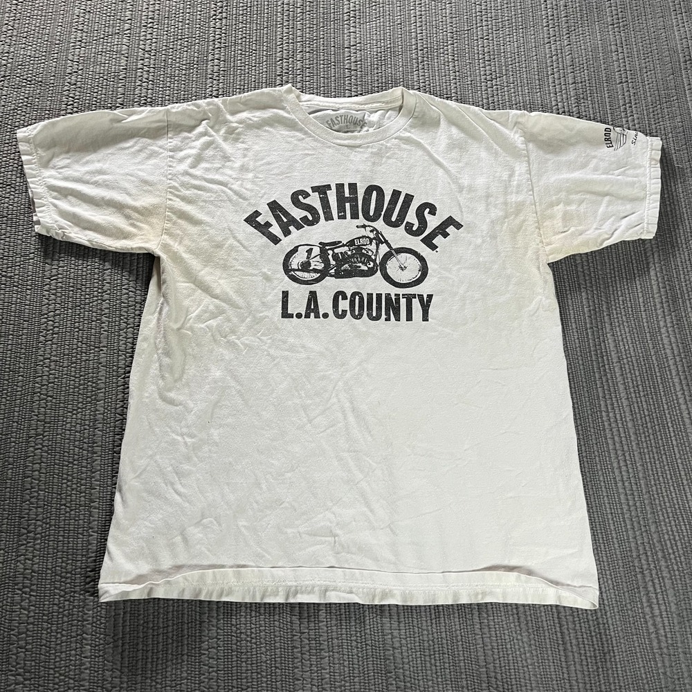 Vintage Elrod Racing‎ Fasthouse LA County T-Shirt White Large Men's Moto Graphic